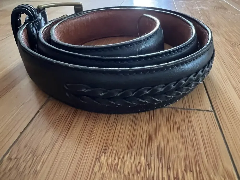 Coach 5913 Black Braided 100% Full Grain Genuine Leather Belt Brass Buckle 34
